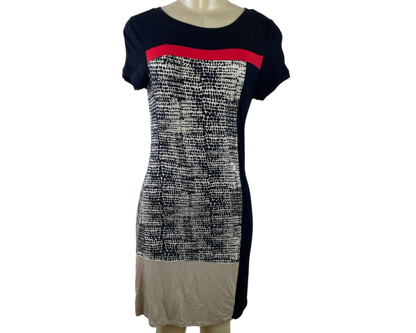 Calvin Klein Womens Colorblock Animal Print Sheath Dress Black/Red/Beige Sz S