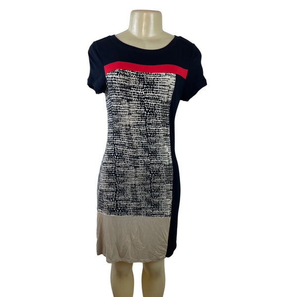 Calvin Klein Womens Colorblock Animal Print Sheath Dress Black/Red/Beige Sz S