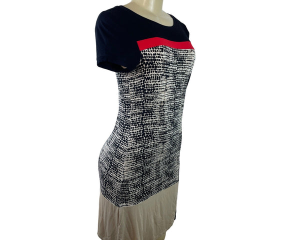 Calvin Klein Womens Colorblock Animal Print Sheath Dress Black/Red/Beige Sz S