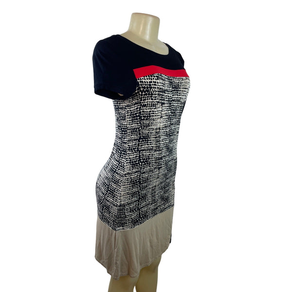 Calvin Klein Womens Colorblock Animal Print Sheath Dress Black/Red/Beige Sz S