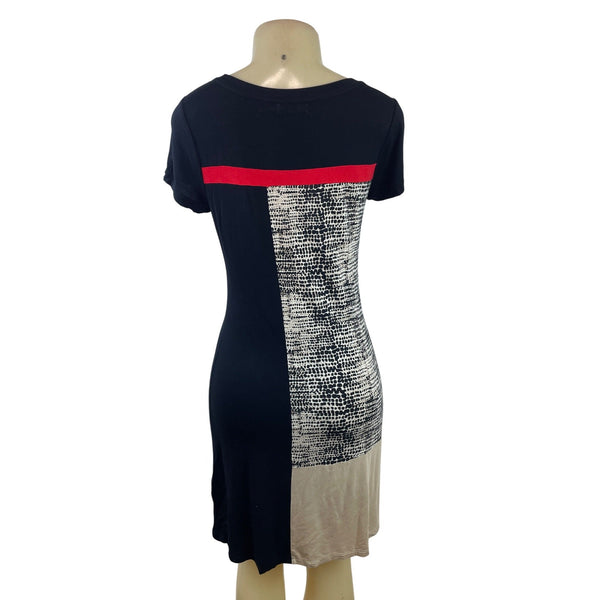 Calvin Klein Womens Colorblock Animal Print Sheath Dress Black/Red/Beige Sz S