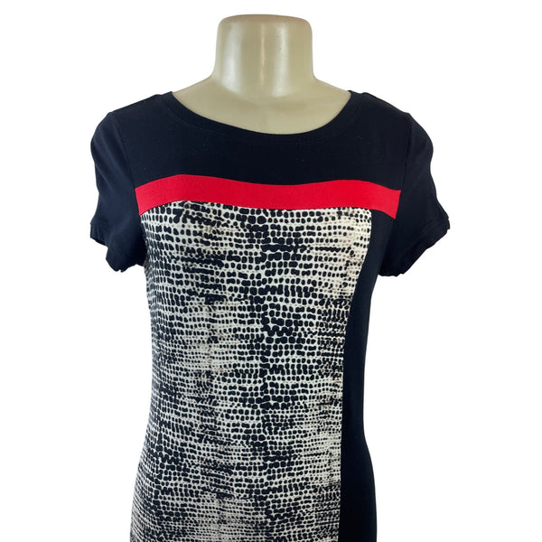 Calvin Klein Womens Colorblock Animal Print Sheath Dress Black/Red/Beige Sz S