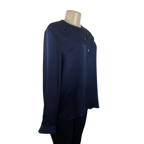 Theory Womens Navy Blue Long Sleeve Button-Front Blouse Size L