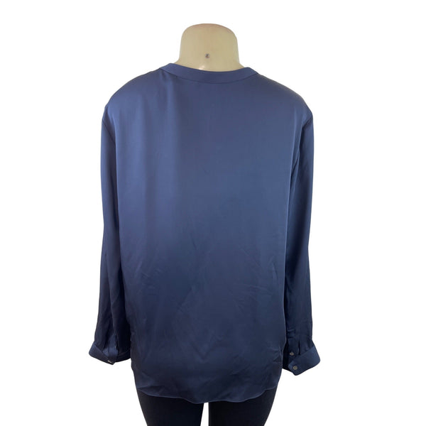 Theory Womens Navy Blue Long Sleeve Button-Front Blouse Size L