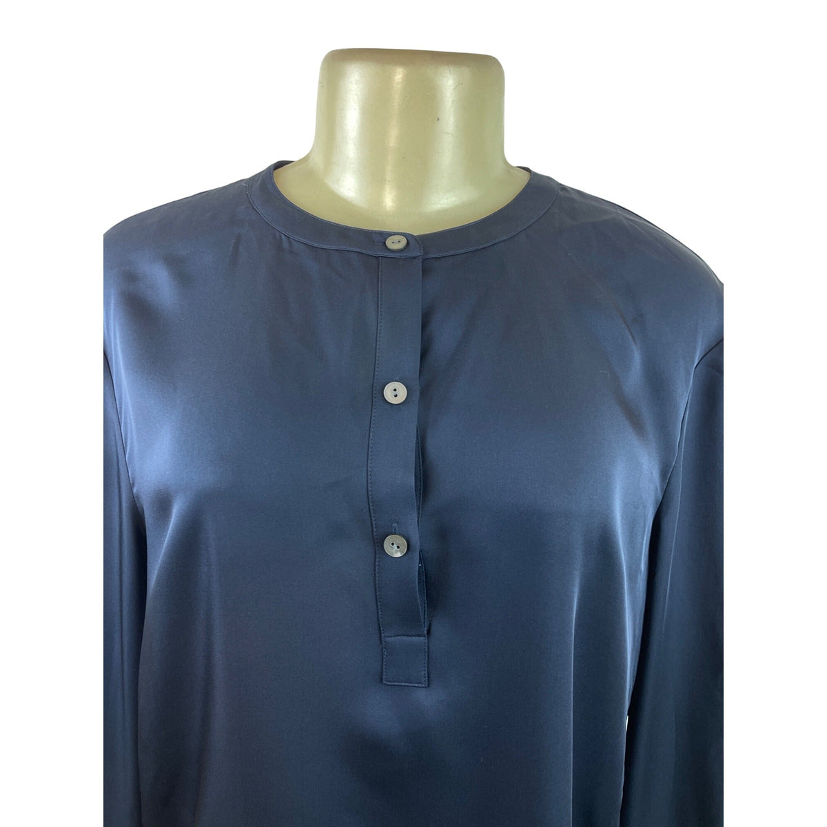 Theory Womens Navy Blue Long Sleeve Button-Front Blouse Size L