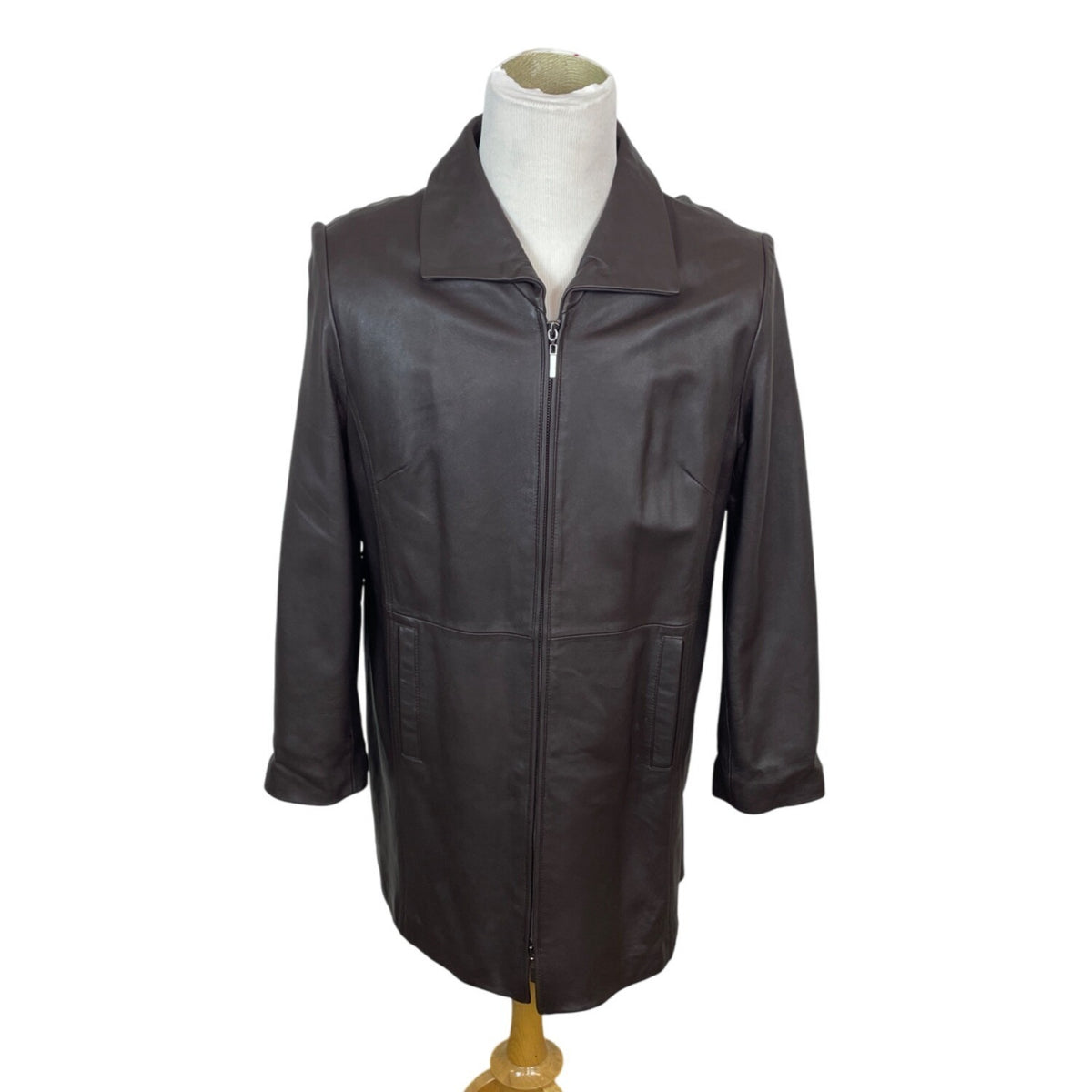 Jaclyn Smith Mens Brown Genuine Leather Jacket With Front Zipper & Pockets Sz XL