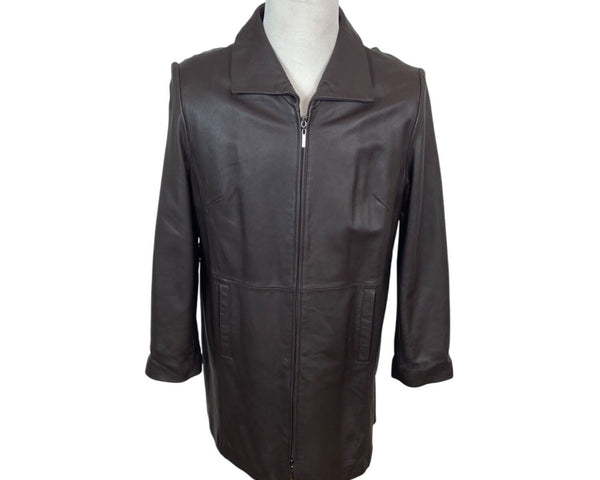 Jaclyn Smith Mens Brown Genuine Leather Jacket With Front Zipper & Pockets Sz XL