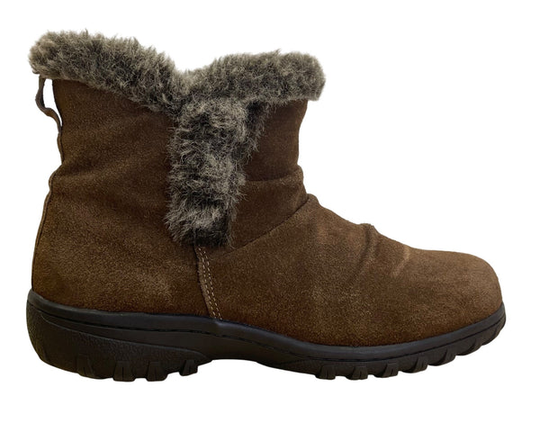 Khombu Women’s Brown Suede & Faux Fur Water Repellent Lisa Ankle Boots Size 7