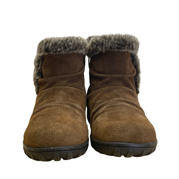Khombu Women’s Brown Suede & Faux Fur Water Repellent Lisa Ankle Boots Size 7