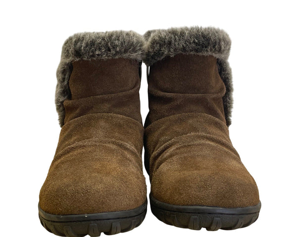 Khombu Women’s Brown Suede & Faux Fur Water Repellent Lisa Ankle Boots Size 7
