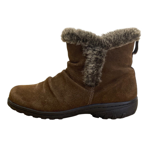 Khombu Women’s Brown Suede & Faux Fur Water Repellent Lisa Ankle Boots Size 7
