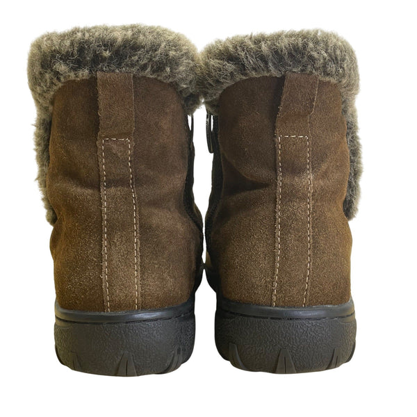 Khombu Women’s Brown Suede & Faux Fur Water Repellent Lisa Ankle Boots Size 7