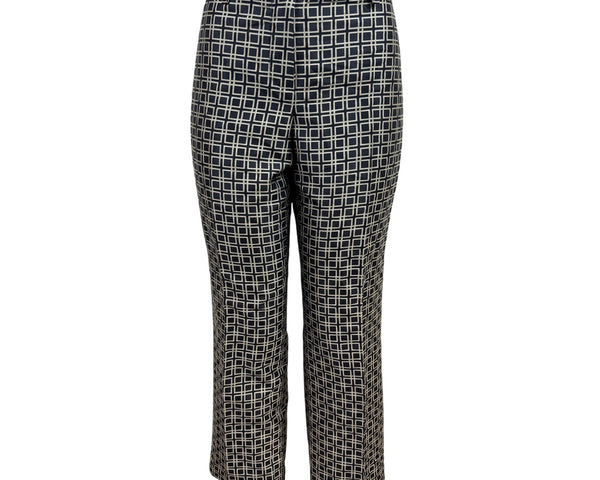 Per Se Navy & Beige Geometric Print Womens Trousers Size 8