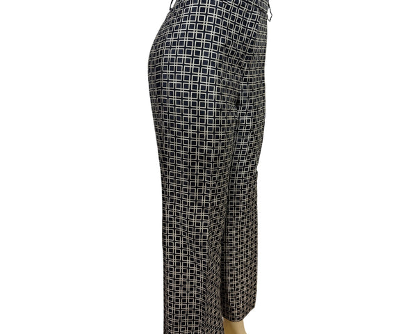 Per Se Navy & Beige Geometric Print Womens Trousers Size 8