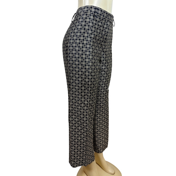 Per Se Navy & Beige Geometric Print Womens Trousers Size 8