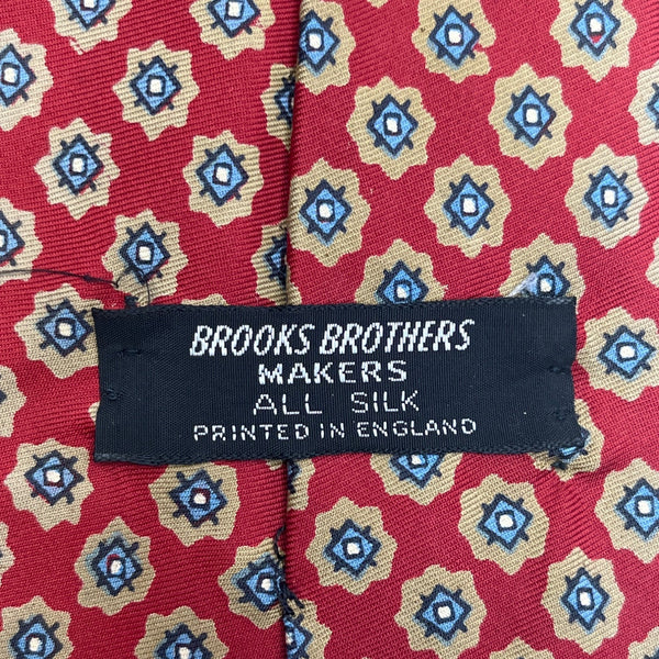 Vintage Brooks Brothers Mens Red Silk Patterned Tie England