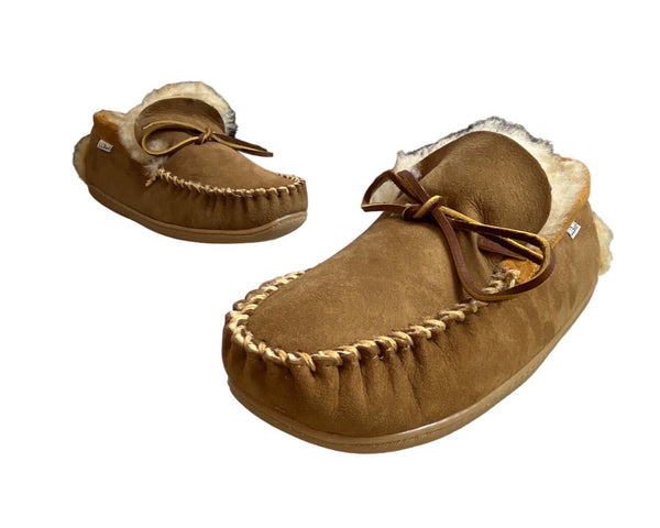 L.L Bean Men's Brown Leather & Fur Moccasin Shoes Sz 10