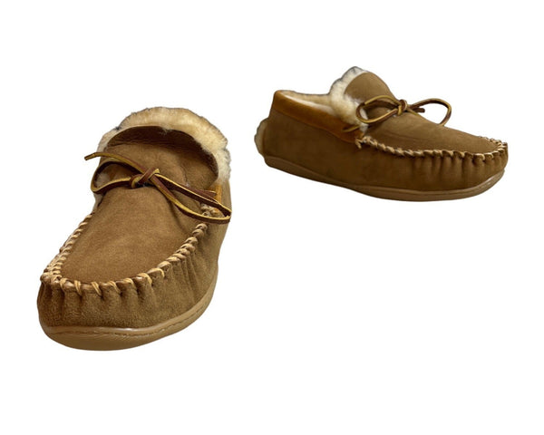L.L Bean Men's Brown Leather & Fur Moccasin Shoes Sz 10