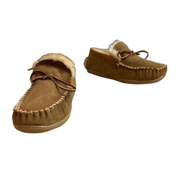 L.L Bean Men's Brown Leather & Fur Moccasin Shoes Sz 10