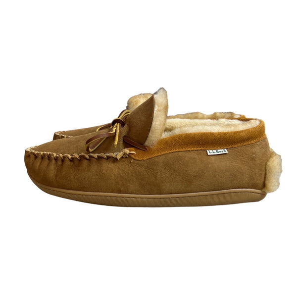 L.L Bean Men's Brown Leather & Fur Moccasin Shoes Sz 10