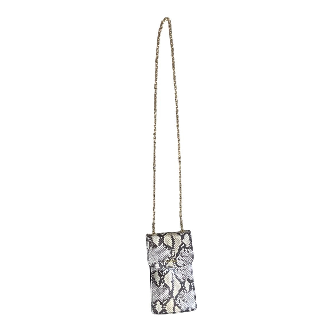 Calvin Klein White Reptile Skin Print Canvas W Golden Chain Strap Clutch Bag
