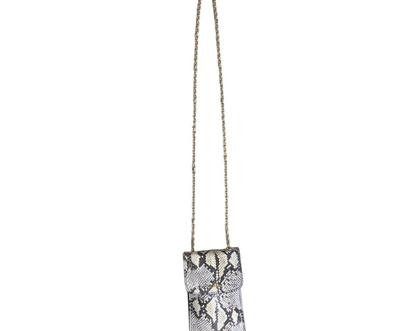 Calvin Klein White Reptile Skin Print Canvas W Golden Chain Strap Clutch Bag