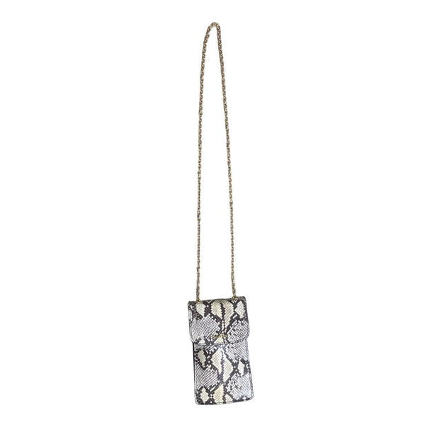 Calvin Klein White Reptile Skin Print Canvas W Golden Chain Strap Clutch Bag