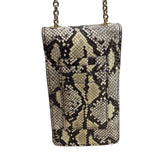 Calvin Klein White Reptile Skin Print Canvas W Golden Chain Strap Clutch Bag