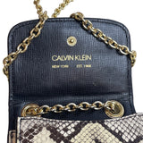 Calvin Klein White Reptile Skin Print Canvas W Golden Chain Strap Clutch Bag
