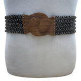 Vintage Black Beaded Stretch Belt With Wooden Clasp Hook