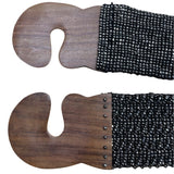 Vintage Black Beaded Stretch Belt With Wooden Clasp Hook