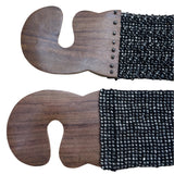 Vintage Black Beaded Stretch Belt With Wooden Clasp Hook