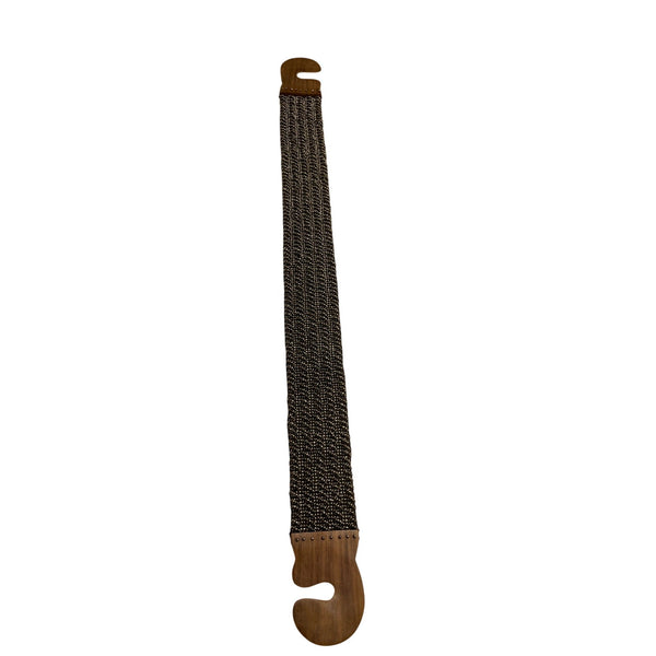 Vintage Black Beaded Stretch Belt With Wooden Clasp Hook