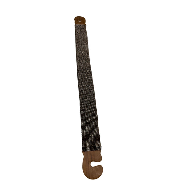 Vintage Black Beaded Stretch Belt With Wooden Clasp Hook