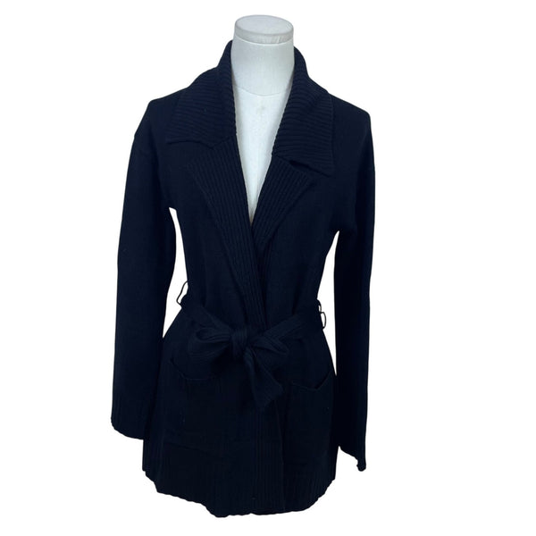 Banana Republic Womens Black Merino Wool Belted Cardigan Sweater Size M