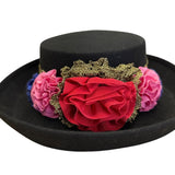 Black Felt Hat W/ Gold Lace Band & Colorful Fabric Flowers Bollman Hat Co