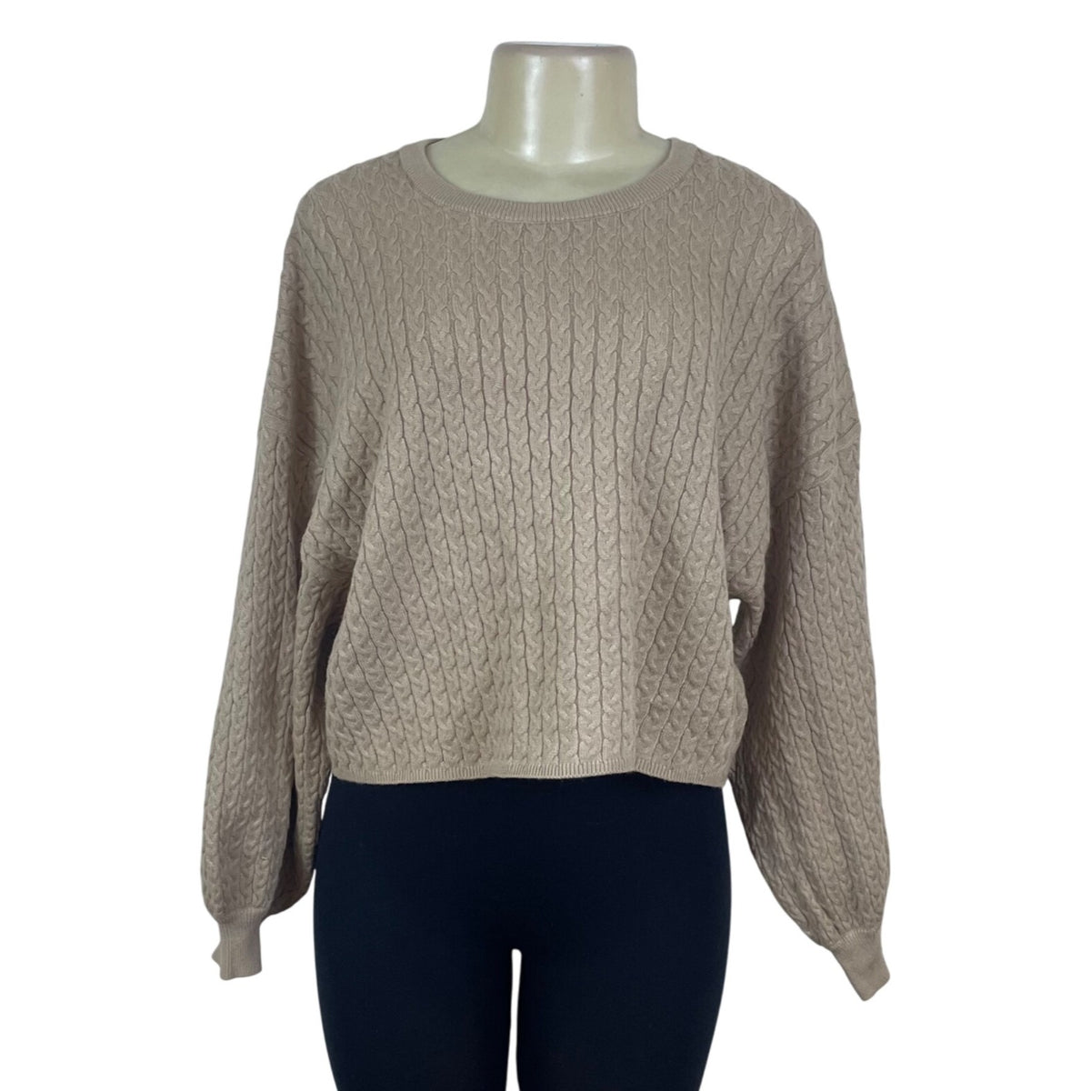 Truth Women's Beige Cable Knit Cropped Sweater Size M
