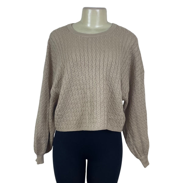 Truth Women's Beige Cable Knit Cropped Sweater Size M