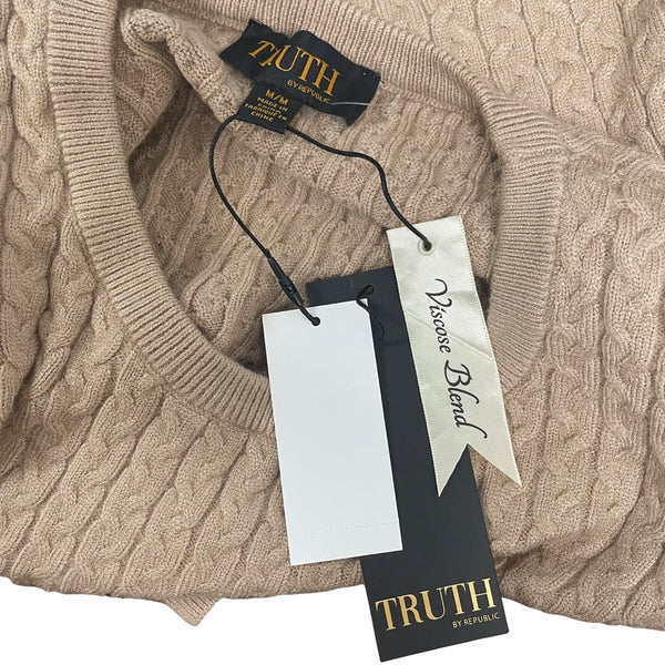 Truth Women's Beige Cable Knit Cropped Sweater Size M