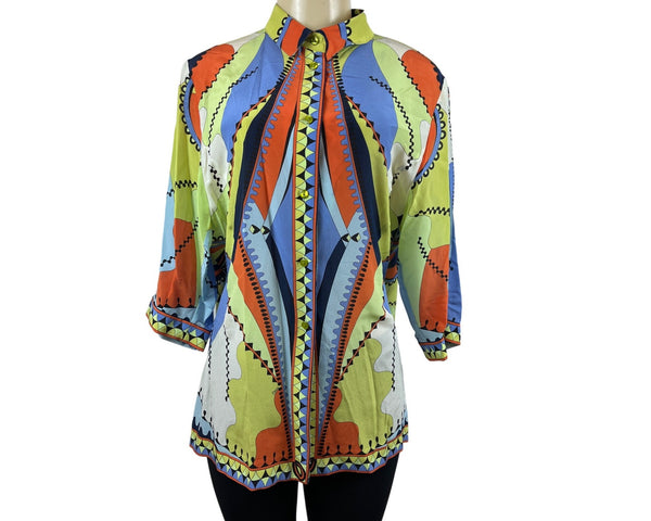 Bessi Womens Multicolor Abstract Pattern Button-Up Blouse Size 18