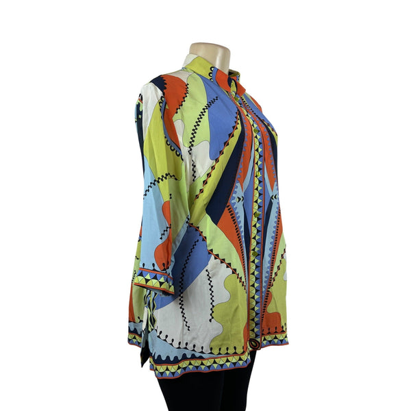 Bessi Womens Multicolor Abstract Pattern Button-Up Blouse Size 18
