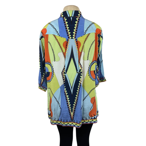 Bessi Womens Multicolor Abstract Pattern Button-Up Blouse Size 18