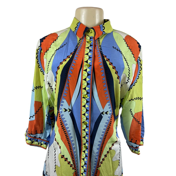 Bessi Womens Multicolor Abstract Pattern Button-Up Blouse Size 18