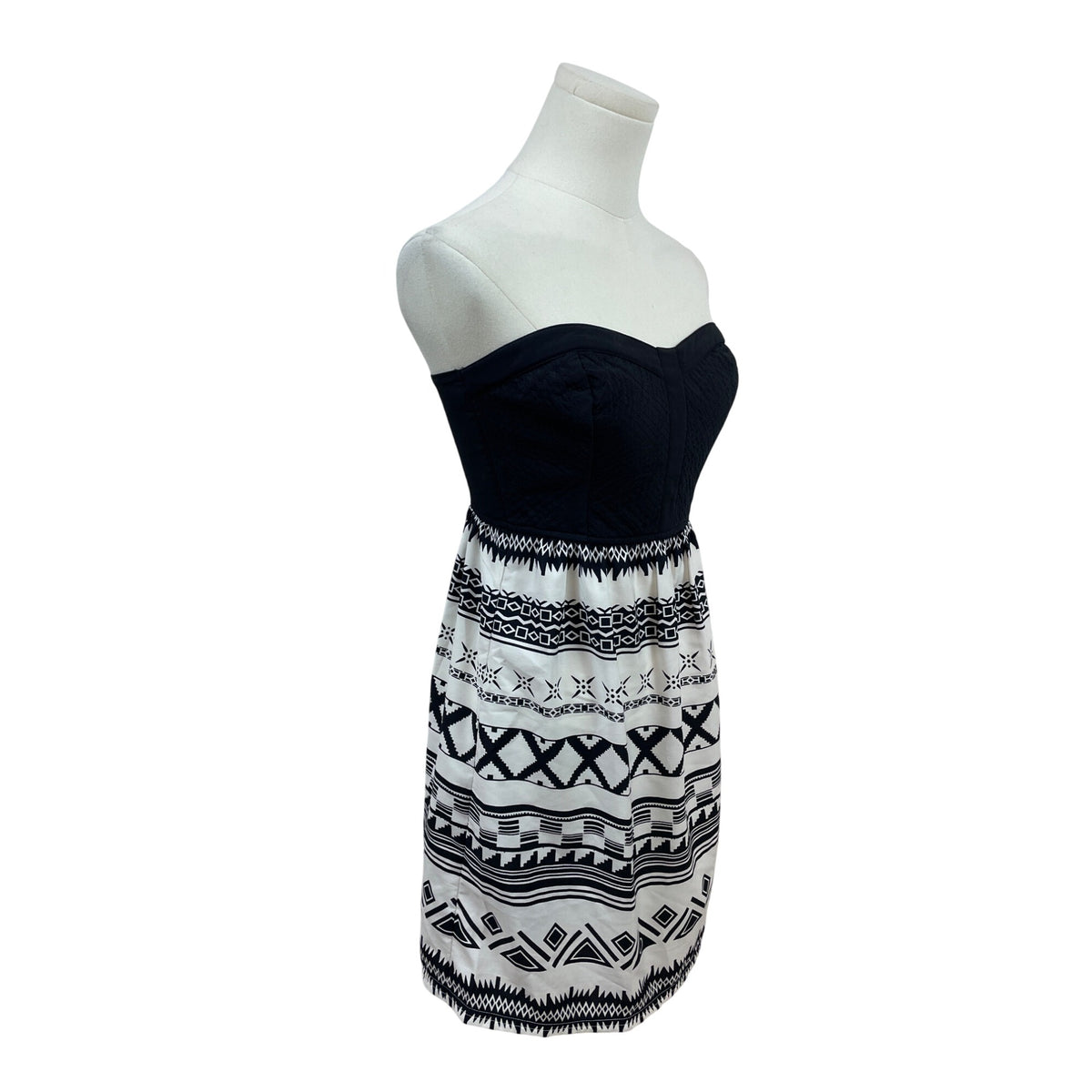 Hurley Women Strapless Black & White Aztec Print Smocked Back Dress Sz XS - New
