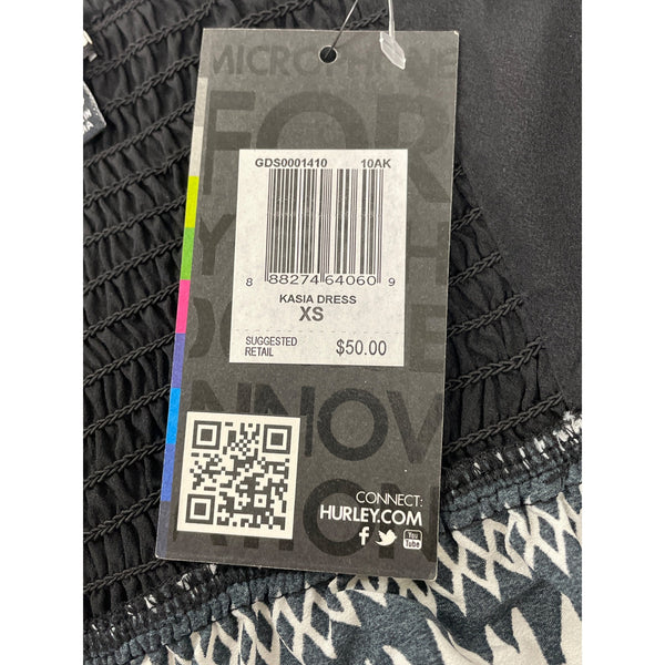 Hurley Women Strapless Black & White Aztec Print Smocked Back Dress Sz XS - New