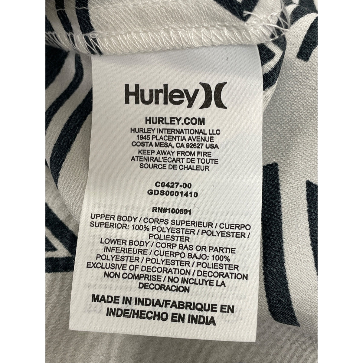 Hurley Women Strapless Black & White Aztec Print Smocked Back Dress Sz XS - New