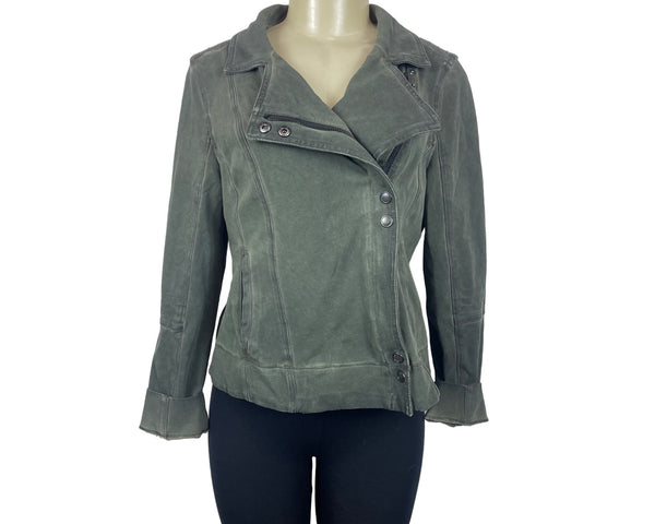 Marrakech Women's Olive Green Zip Up Wide Lapel Moto Jacket Sz M