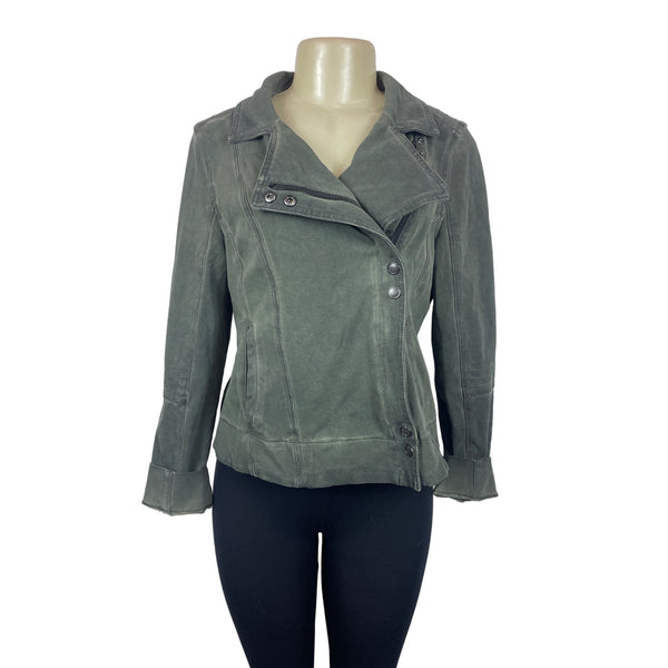 Marrakech Women's Olive Green Zip Up Wide Lapel Moto Jacket Sz M