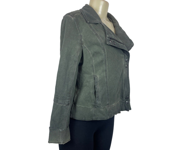 Marrakech Women's Olive Green Zip Up Wide Lapel Moto Jacket Sz M
