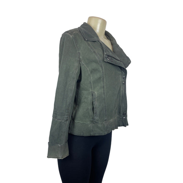 Marrakech Women's Olive Green Zip Up Wide Lapel Moto Jacket Sz M